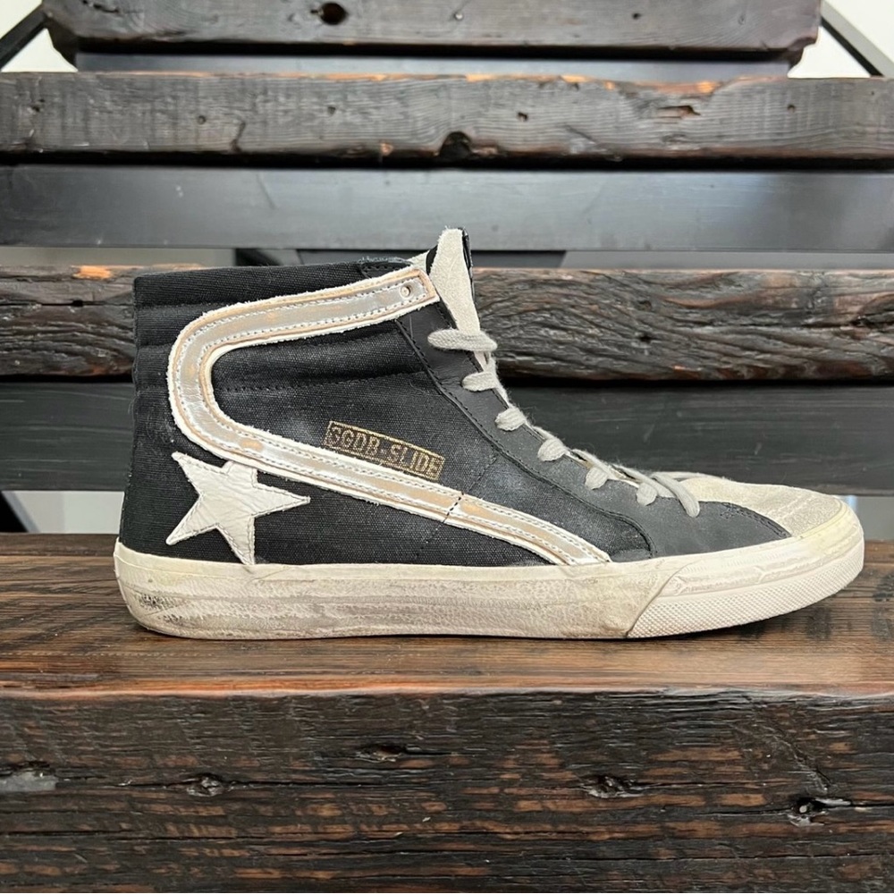 Golden Goose Slide Denim & Suede High-Top Sneakers